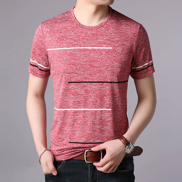 Four Stripes O Neck Short Sleeve Tees-men-wanahavit-Pink-M-wanahavit