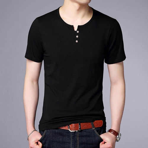 Load image into Gallery viewer, Solid Color Trending O Neck Cotton Buttoned Tees-men-wanahavit-Black-M-wanahavit
