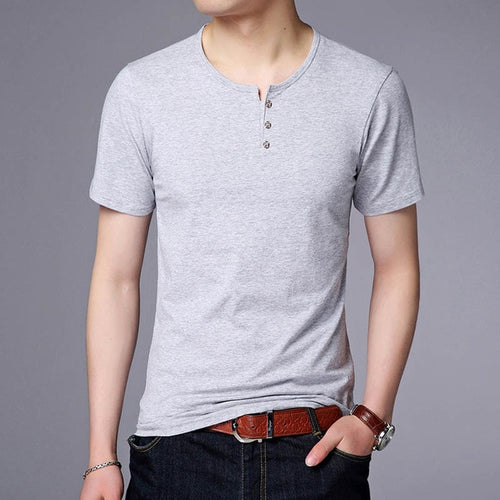 Load image into Gallery viewer, Solid Color Trending O Neck Cotton Buttoned Tees-men-wanahavit-Gray-M-wanahavit
