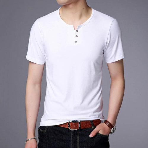 Load image into Gallery viewer, Solid Color Trending O Neck Cotton Buttoned Tees-men-wanahavit-White-M-wanahavit
