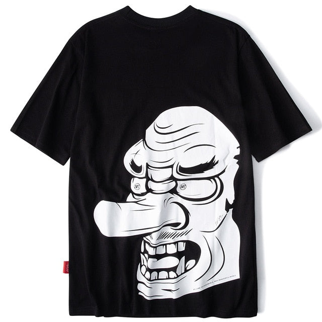 Samurai Tengu Mask Printed Hip Hop Streetwear Loose Tees-unisex-wanahavit-black-Asian M-wanahavit