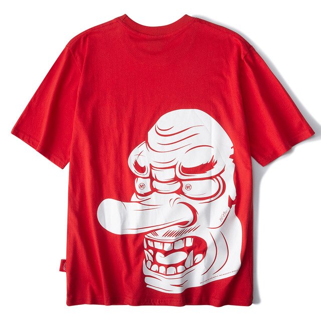 Samurai Tengu Mask Printed Hip Hop Streetwear Loose Tees-unisex-wanahavit-red-Asian M-wanahavit