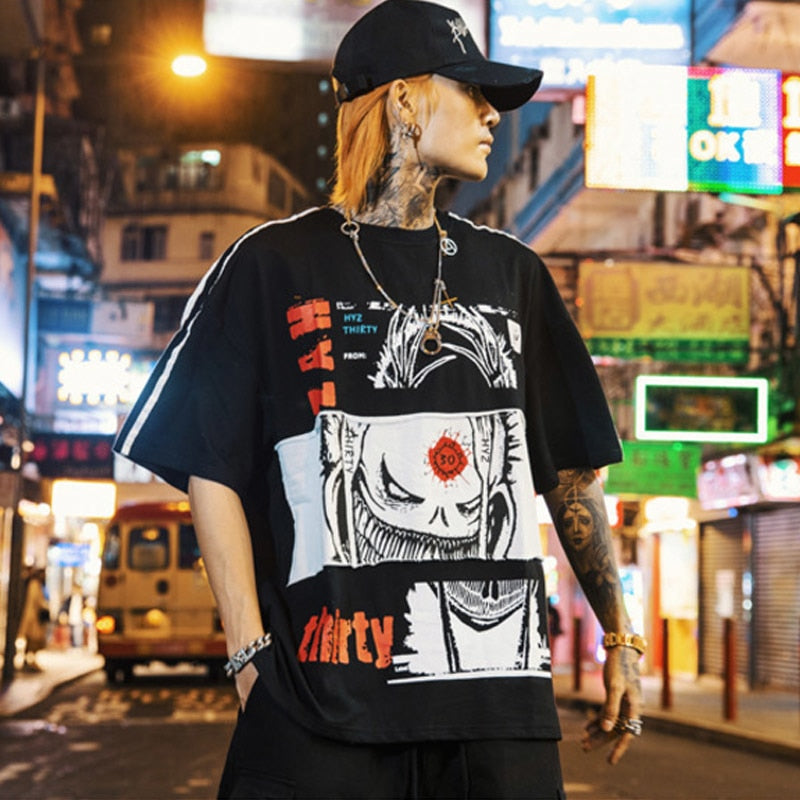 Japan Samurai Printed Hip Hop Streetwear Loose Tees-unisex-wanahavit-Black-Asian S-wanahavit