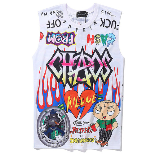 Load image into Gallery viewer, Chaos Cartoon Doodle Printed Hip Hop Streetwear Sleeveless-unisex-wanahavit-White-L-wanahavit
