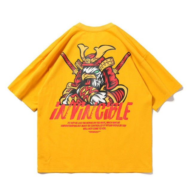 Samurai Eagle Printed Hip Hop Streetwear Loose Tees-unisex-wanahavit-Yellow-Asian M-wanahavit