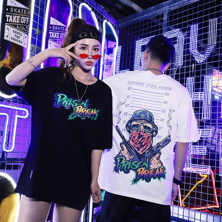 Prison Break Printed Hip Hop Streetwear Loose Tees-unisex-wanahavit-White-Asian L-wanahavit