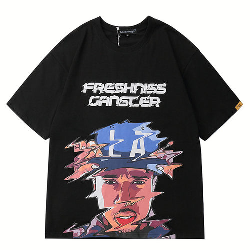 Load image into Gallery viewer, Freshness Gangster Printed Hip Hop Streetwear Loose Tees-unisex-wanahavit-Black-Asian L-wanahavit
