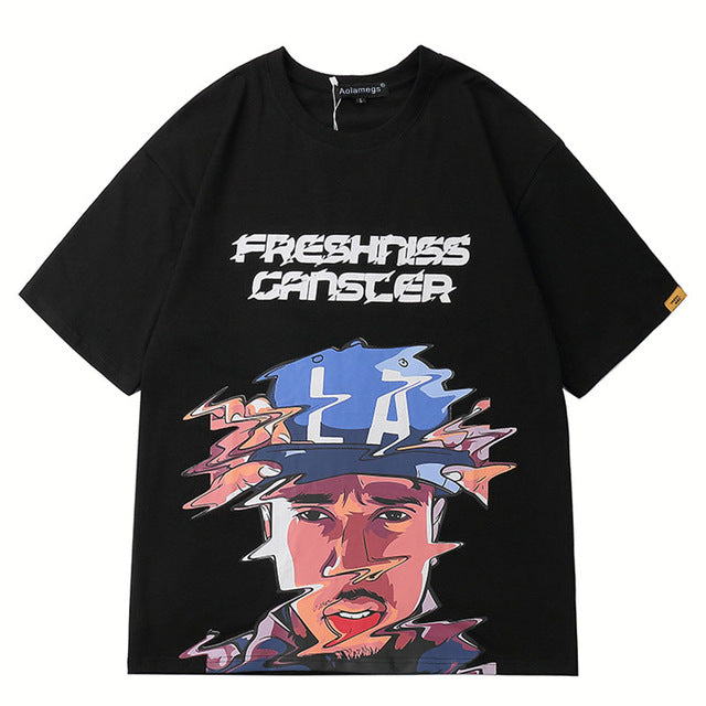 Freshness Gangster Printed Hip Hop Streetwear Loose Tees-unisex-wanahavit-Black-Asian L-wanahavit