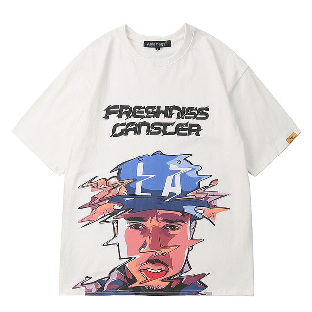 Freshness Gangster Printed Hip Hop Streetwear Loose Tees-unisex-wanahavit-White-Asian L-wanahavit