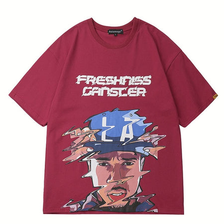 Freshness Gangster Printed Hip Hop Streetwear Loose Tees-unisex-wanahavit-Black-Asian L-wanahavit