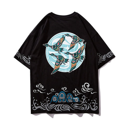 Mandala Swan Printed Hip Hop Streetwear Loose Tees-unisex-wanahavit-White-Asian L-wanahavit