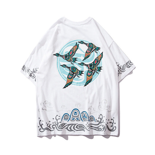 Mandala Swan Printed Hip Hop Streetwear Loose Tees-unisex-wanahavit-White-Asian L-wanahavit