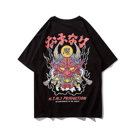Devils Mask Printed Hip Hop Streetwear Loose Tees-unisex-wanahavit-White-Asian L-wanahavit