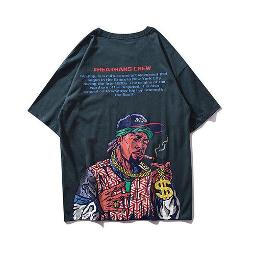 Load image into Gallery viewer, Smoking Gangster Printed Hip Hop Streetwear Loose Tees-unisex-wanahavit-Green-Asian L-wanahavit
