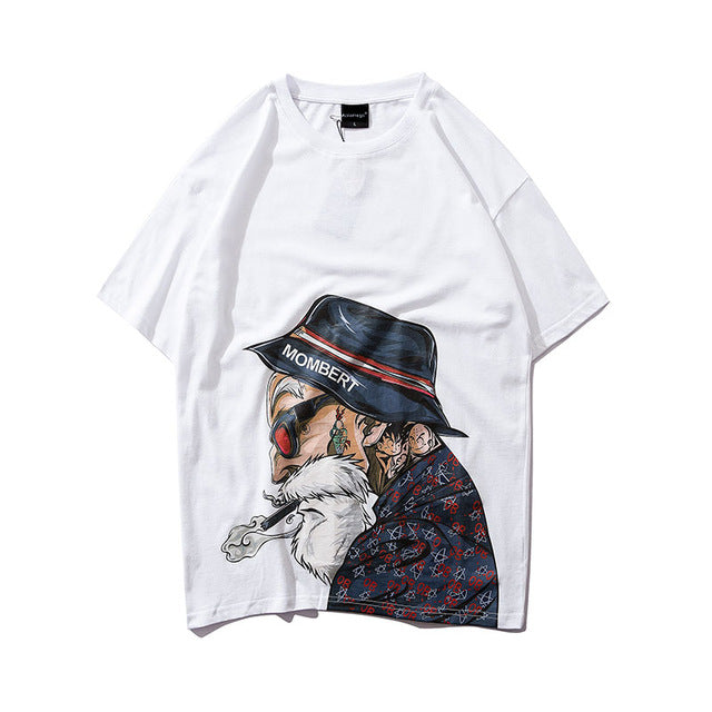 Smoking Old Man Printed Hip Hop Streetwear Loose Tees-unisex-wanahavit-White-Asian L-wanahavit