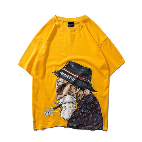 Load image into Gallery viewer, Smoking Old Man Printed Hip Hop Streetwear Loose Tees-unisex-wanahavit-Yellow-Asian L-wanahavit
