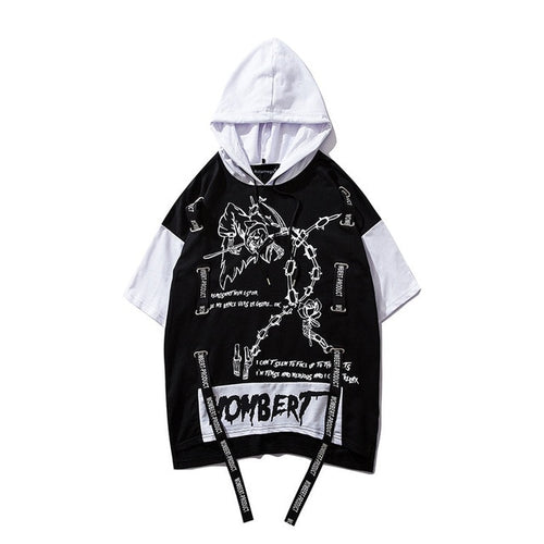 Load image into Gallery viewer, Strappy Printed Hip Hop Streetwear Loose Hooded Tees-unisex-wanahavit-Black-Asian L-wanahavit
