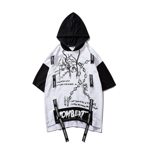 Load image into Gallery viewer, Strappy Printed Hip Hop Streetwear Loose Hooded Tees-unisex-wanahavit-White-Asian L-wanahavit
