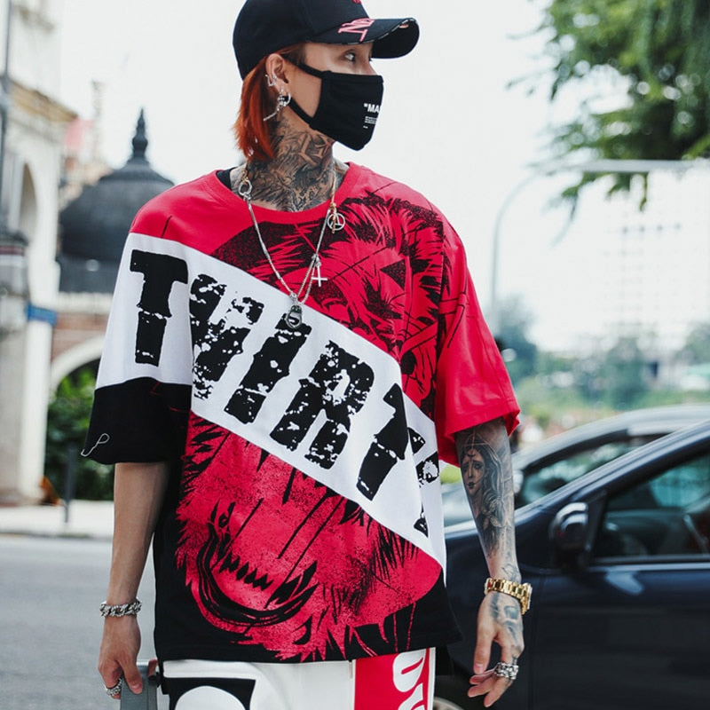 Thirty Gorilla Printed Hip Hop Streetwear Loose Tees-unisex-wanahavit-red-Asian L-wanahavit