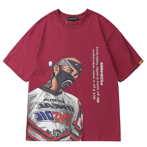 Load image into Gallery viewer, Masked Gangster Printed Hip Hop Streetwear Loose Tees-unisex-wanahavit-Red-Asian L-wanahavit
