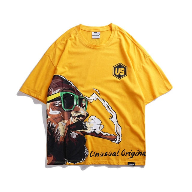 Smoking Man Printed Hip Hop Streetwear Loose Tees-unisex-wanahavit-Yellow-Asian M-wanahavit