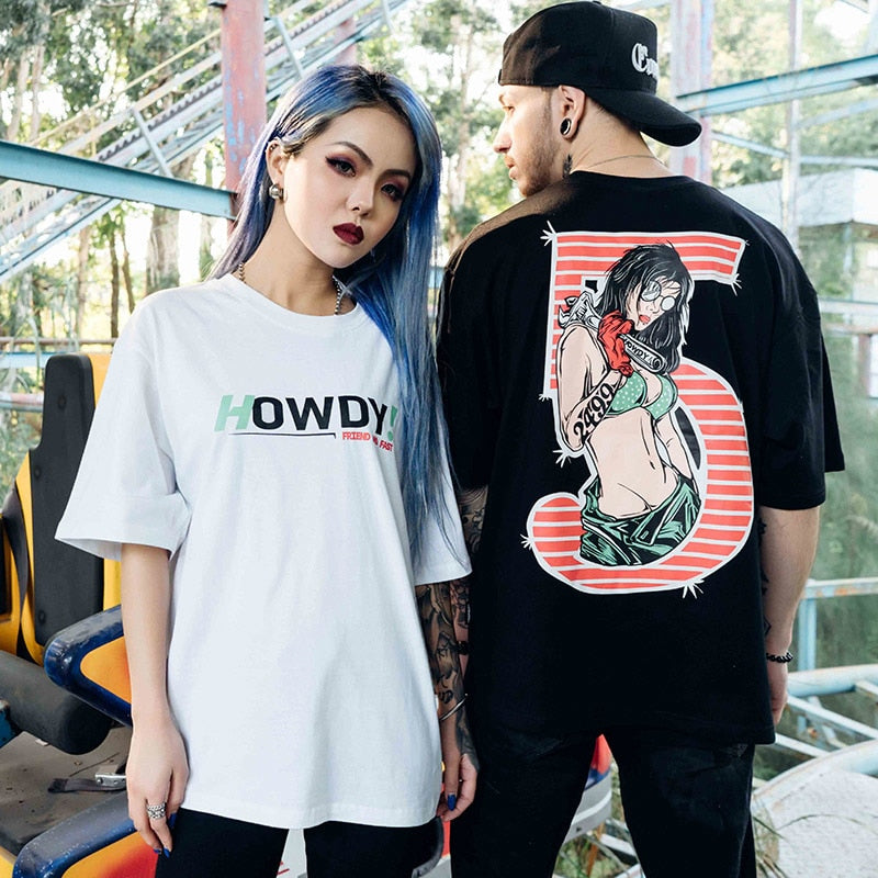 Sexy Lady Printed Hip Hop Streetwear Loose Tees-unisex-wanahavit-Black-Asian M-wanahavit