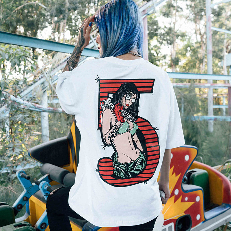 Sexy Lady Printed Hip Hop Streetwear Loose Tees-unisex-wanahavit-White-Asian M-wanahavit