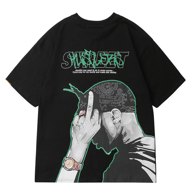 Tupac Rapper Printed Hip Hop Streetwear Loose Tees-men-wanahavit-Black-Asian L-wanahavit