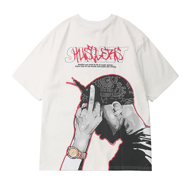 Tupac Rapper Printed Hip Hop Streetwear Loose Tees-men-wanahavit-White-Asian L-wanahavit