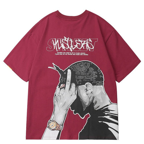 Load image into Gallery viewer, Tupac Rapper Printed Hip Hop Streetwear Loose Tees-men-wanahavit-Red-Asian L-wanahavit
