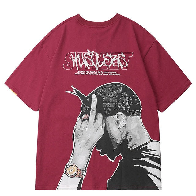 Tupac Rapper Printed Hip Hop Streetwear Loose Tees-men-wanahavit-Red-Asian L-wanahavit