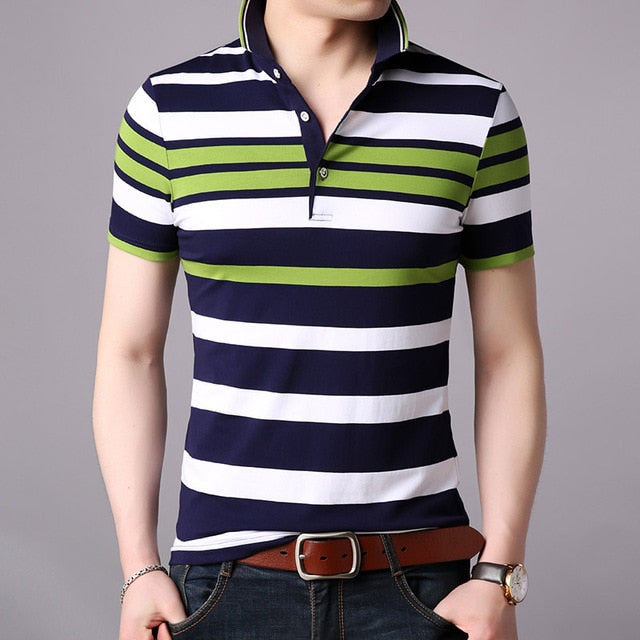 Striped Short Sleeve Slim Fit Polo Shirt-men-wanahavit-Green-M-wanahavit
