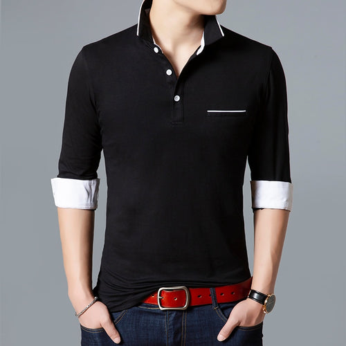 Load image into Gallery viewer, Stand Collar Polo Long Sleeve Slim Fit Shirt-men-wanahavit-Black-M-wanahavit
