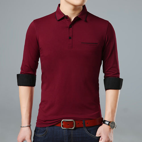 Load image into Gallery viewer, Stand Collar Polo Long Sleeve Slim Fit Shirt-men-wanahavit-Burgundy-M-wanahavit
