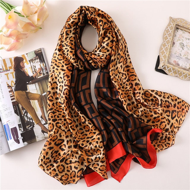 Fashion Silk Scarf Leopard Printed Bandana Shawl #FS323-women-wanahavit-FS323-2-wanahavit