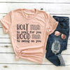 peach tee black text