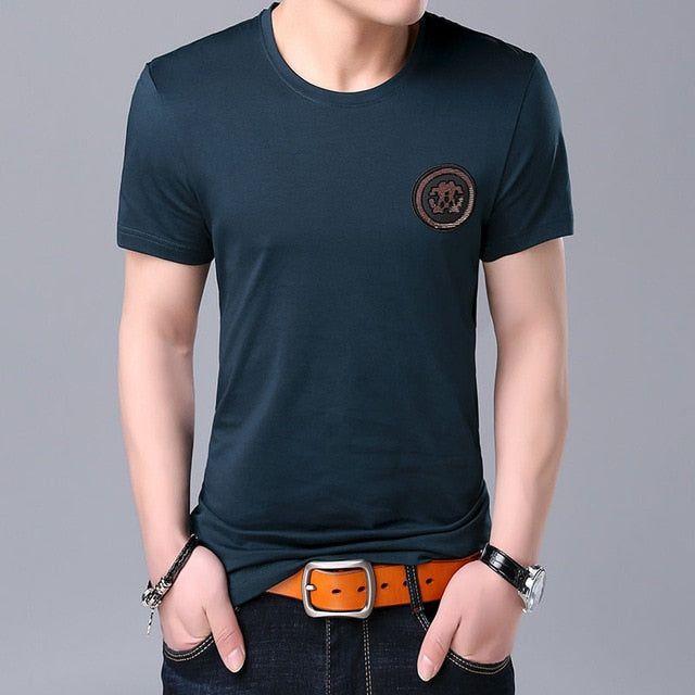 Sequins Logo Summer Street Solid Colored Tees-men-wanahavit-Navy Blue-M-wanahavit