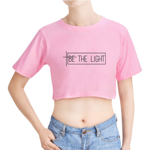 Load image into Gallery viewer, Be The Light Christian Statement Crop Top Shirt-unisex-wanahavit-black tee white text-S-wanahavit
