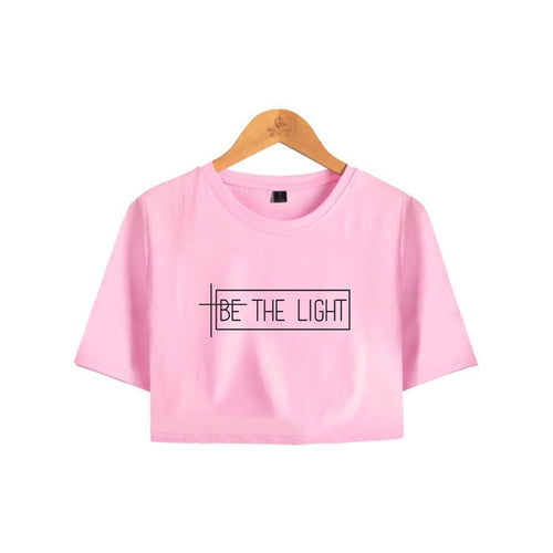 Load image into Gallery viewer, Be The Light Christian Statement Crop Top Shirt-unisex-wanahavit-pink tee black text-S-wanahavit
