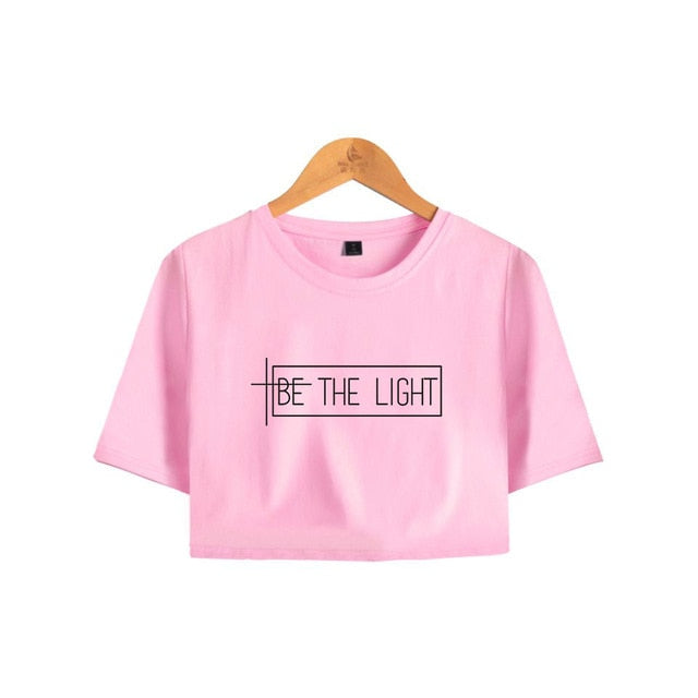 Be The Light Christian Statement Crop Top Shirt-unisex-wanahavit-pink tee black text-S-wanahavit