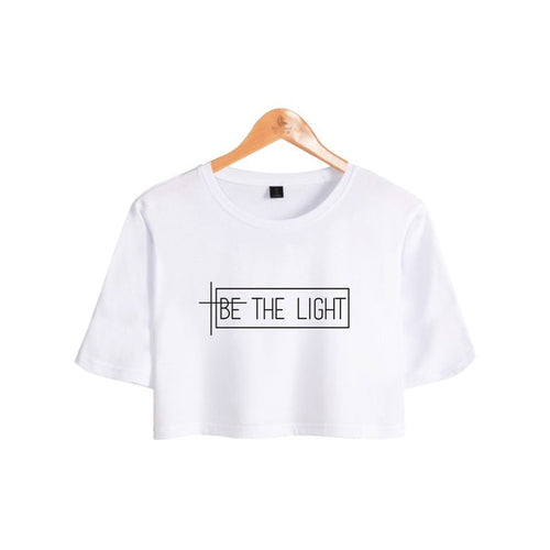 Load image into Gallery viewer, Be The Light Christian Statement Crop Top Shirt-unisex-wanahavit-white tee black text-S-wanahavit
