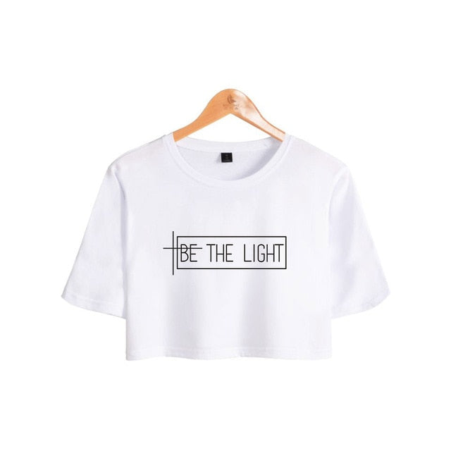 Be The Light Christian Statement Crop Top Shirt-unisex-wanahavit-white tee black text-S-wanahavit