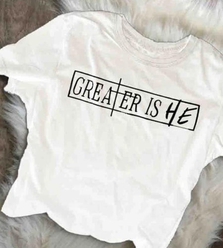 Greater Is He Christian Statement Shirt-unisex-wanahavit-white tee black text-S-wanahavit