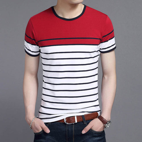 Load image into Gallery viewer, Color Contrasting Horizontal Striped Tees-men-wanahavit-Red-M-wanahavit

