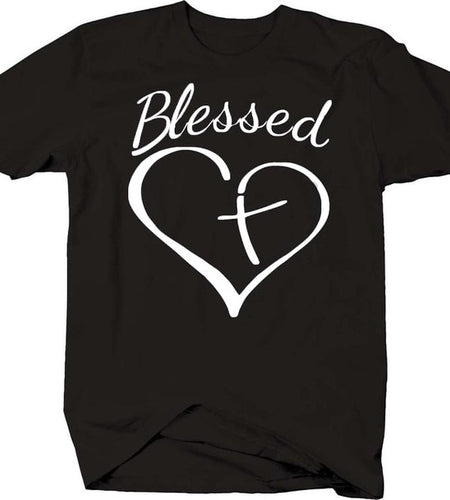 Blessed Heart With Cross Christian Statement Shirt-unisex-wanahavit-black tee white text-S-wanahavit