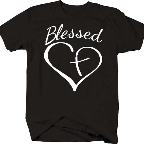 Load image into Gallery viewer, Blessed Heart With Cross Christian Statement Shirt-unisex-wanahavit-black tee white text-S-wanahavit
