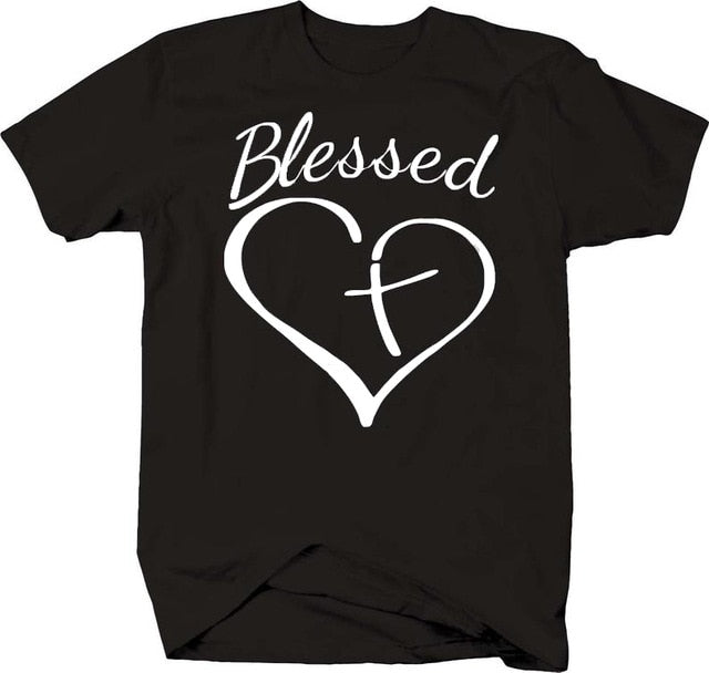 Blessed Heart With Cross Christian Statement Shirt-unisex-wanahavit-black tee white text-S-wanahavit