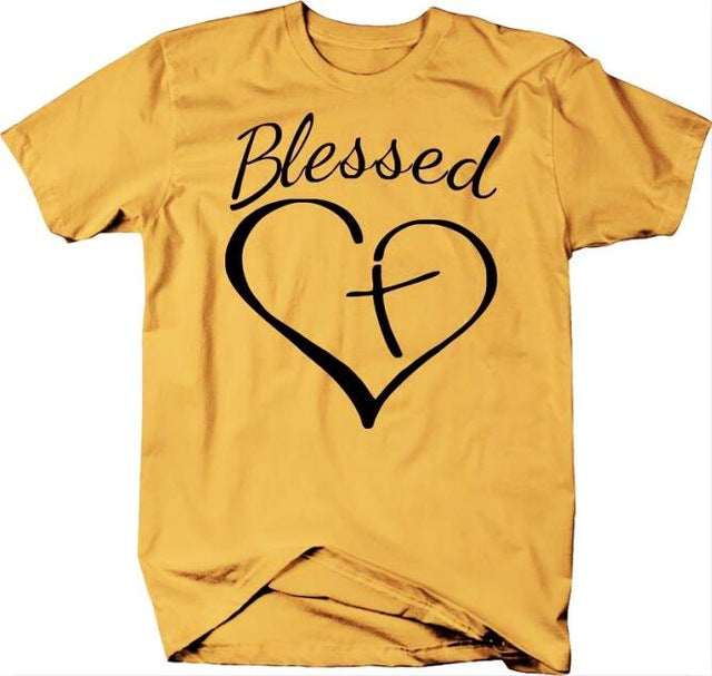 Blessed Heart With Cross Christian Statement Shirt-unisex-wanahavit-gold tee black text-S-wanahavit