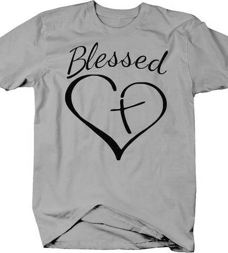 Blessed Heart With Cross Christian Statement Shirt-unisex-wanahavit-gray tee black text-S-wanahavit