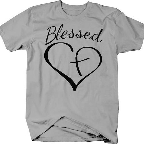 Load image into Gallery viewer, Blessed Heart With Cross Christian Statement Shirt-unisex-wanahavit-gray tee black text-S-wanahavit

